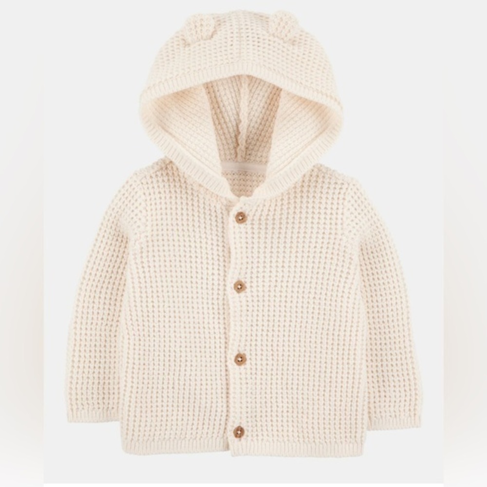 New Carter’s Natural White Textured Cardigan Sweater Bear Ears Hooded 3 Months
